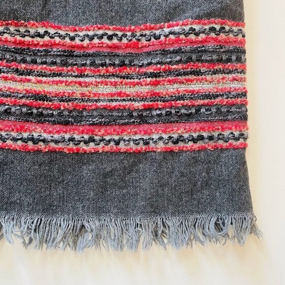 Vintage Skirt Wool Blend Stripe Texture South Western Frinds Grey Plus Red Fall - Picture 3 of 8